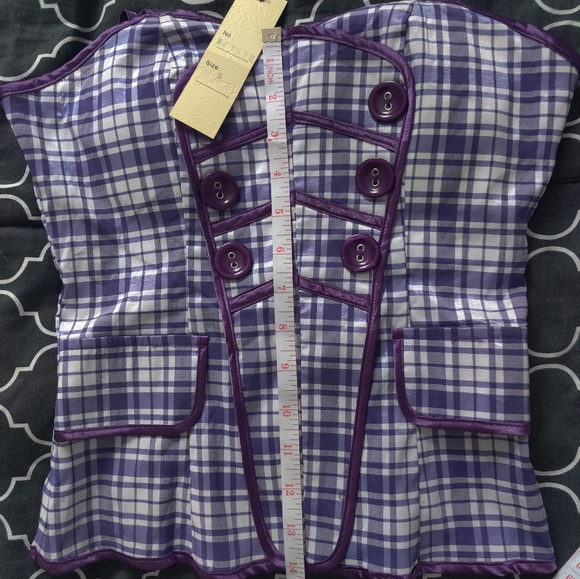 🆕 Katia purple checkered plaid academia cotton blend spaghetti strap top_M,L - Picture 7 of 15